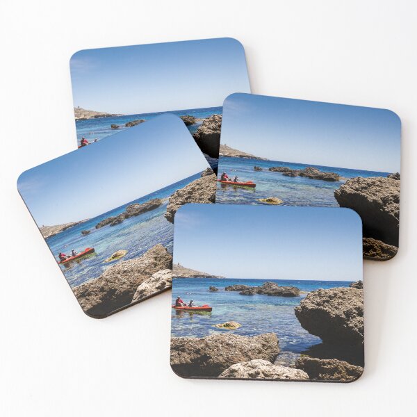 Item preview, Couple Kayaking in Clear Rocky Cove on Sunny Mediterranean Coast With Blue Sea and Sky designed and sold by Nmallia.