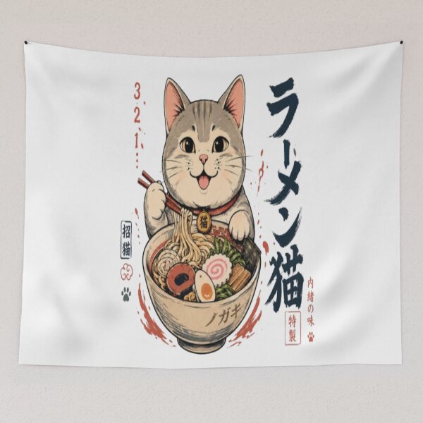 Item preview, Cute cat eating Japanese ramen noodle soup designed and sold by Ahmedsyde.