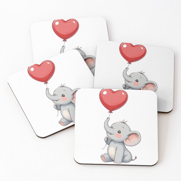Item preview, Cute Baby Elephant Holding Red Heart Balloon designed and sold by Reshmakhan.