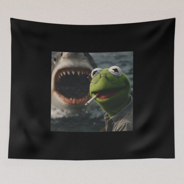 Item preview, Smoking Frog Meme Shark Attack Parody Vintage Dark Humor designed and sold by CrossKateOne.