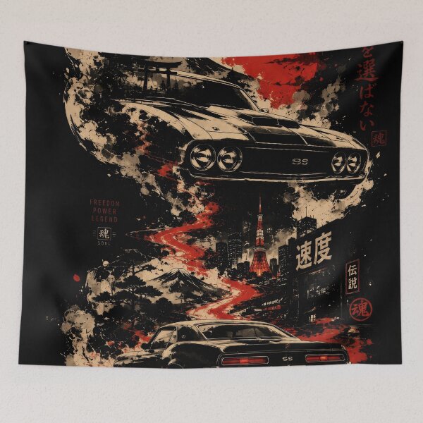 Item preview, Vintage Muscle Car Japanese Sumi-e Art designed and sold by Artistikastore.