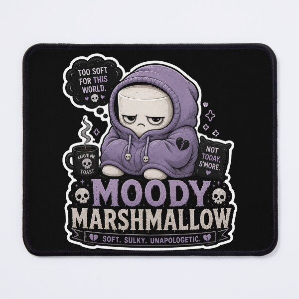 Item preview, Moody Marshmallow Goth Cartoon Character Sticker | Too Soft For This World designed and sold by Snackwave Ninety.
