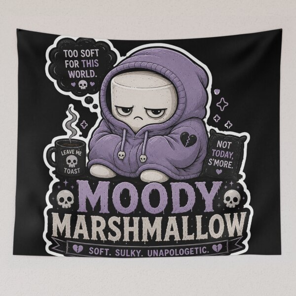 Item preview, Moody Marshmallow Goth Cartoon Character Sticker | Too Soft For This World designed and sold by Snackwave Ninety.
