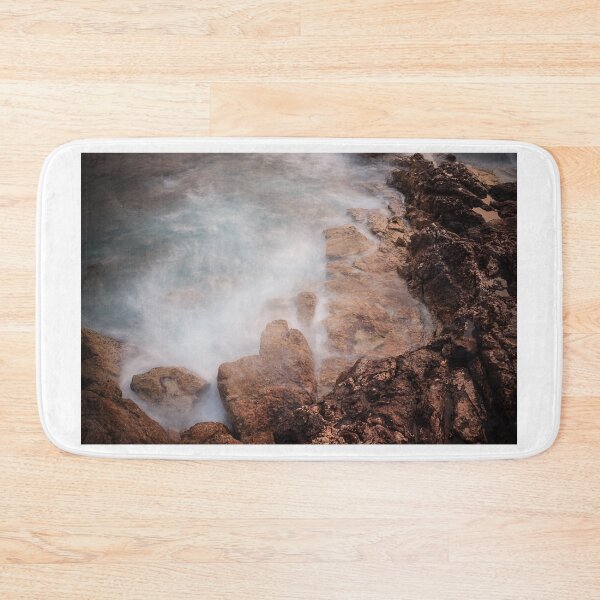 Item preview, Misty Ocean Waves Crashing Against Rugged Rocky Coastline Long Exposure Seascape At Dusk designed and sold by Nmallia.
