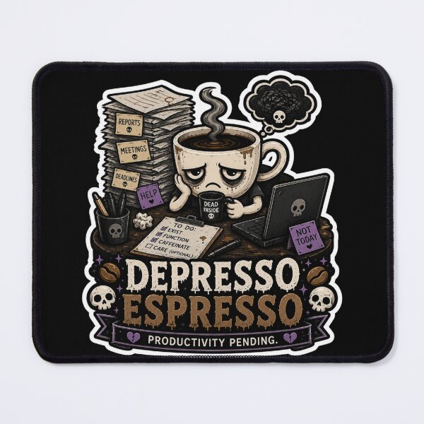 Item preview, Depresso Espresso Goth Coffee Cartoon Sticker | Productivity Pending designed and sold by Snackwave Ninety.