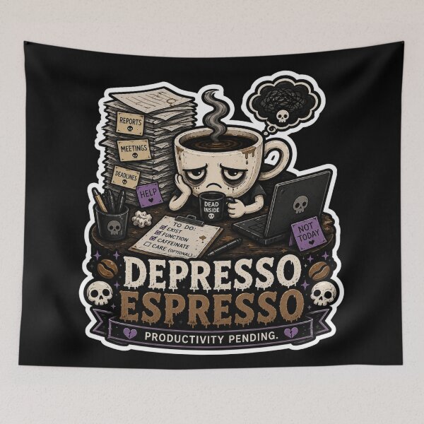 Item preview, Depresso Espresso Goth Coffee Cartoon Sticker | Productivity Pending designed and sold by Snackwave Ninety.