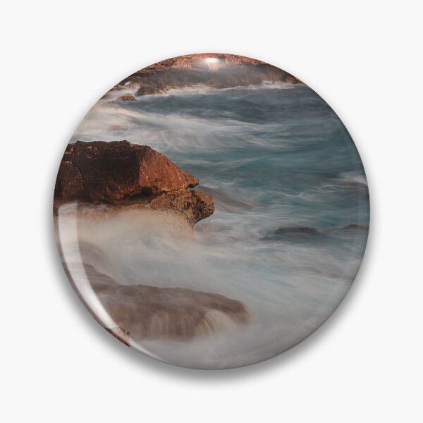 Item preview,  Rocky Coastline With Waves Crashing Against Cliffs Near A Seaside Village At Dusk designed and sold by Nmallia.
