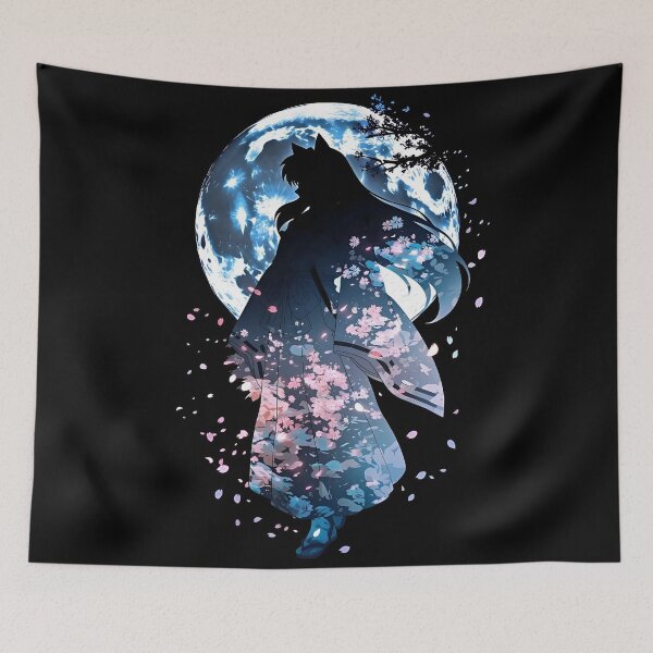 Item preview, Moonlit Sakura Spirit Maiden | Japanese Anime Silhouette Under Full Moon designed and sold by Dyan4.