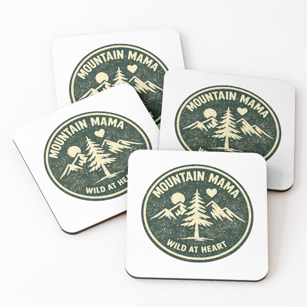 Item preview, Mountain Mama — Wild At Heart (evergreen pine circle, cream mountain trio + tall pine tree + sun + heart) — outdoor mom niche designed and sold by VaultInk.