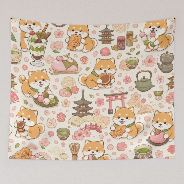 Item preview, Kawaii Shiba Inu Japanese Sweets Seamless Pattern | Matcha & Wagashi Scrapbook Paper Design designed and sold by kawaii animal store (in Japan).