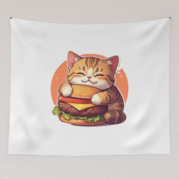 Item preview, Cute Cat Sleeping on Burger – Funny Cozy Food Lover Illustration designed and sold by OksArtStudio.