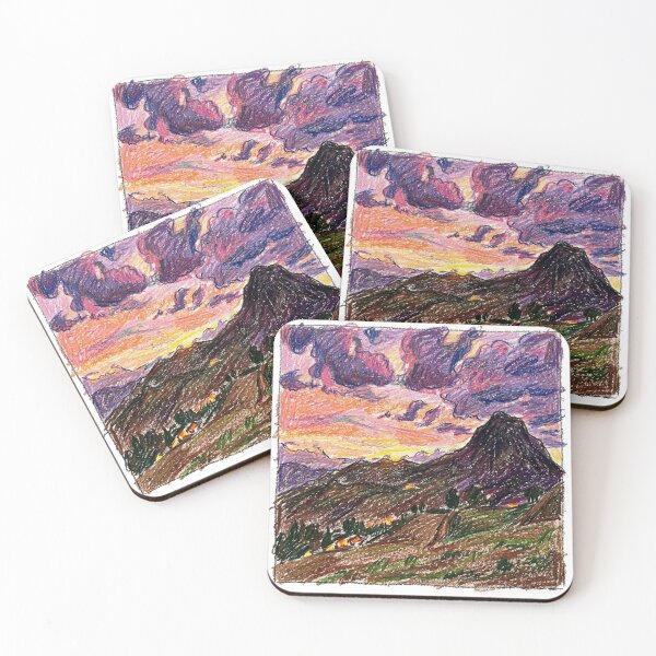 Item preview, Drawing of mountains at sunset designed and sold by CristianCEB.