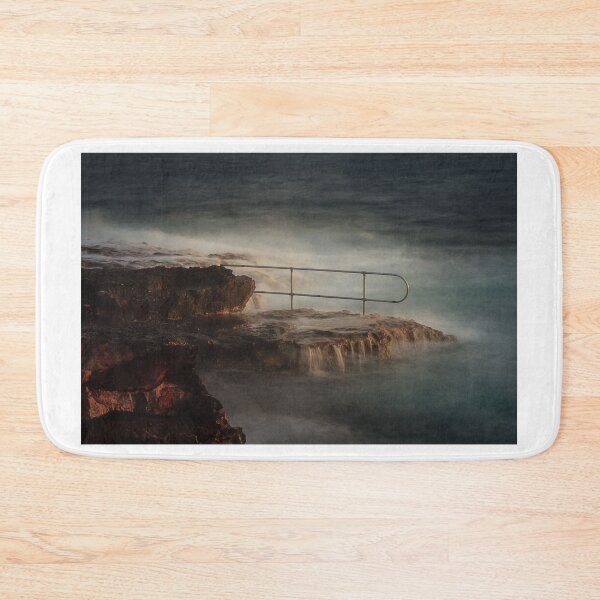 Item preview, Rocky Coastline With Waves Crashing Against Cliffs Near A Seaside Village At Dusk designed and sold by Nmallia.
