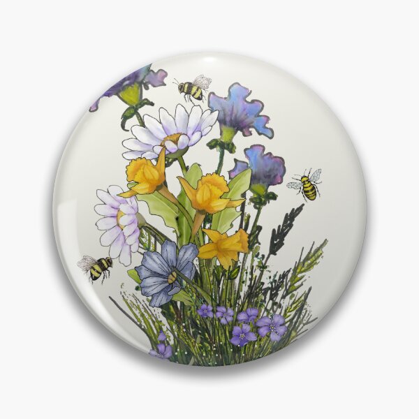 Item preview, Hand Drawn FLOWERS Illustration, Daisies, Daffodils, BEES designed and sold by JoyfulWhimsy.