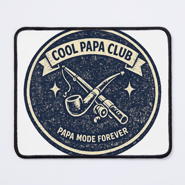 Item preview, Cool Papa Club Papa Mode Forever — Vintage Fishing Rod Pipe Banner Badge Tee designed and sold by VaultInk.