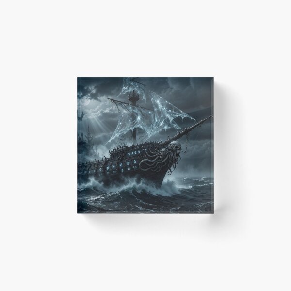 Item preview, Gothic Ghost Ship in Stormy Seas - Dark Fantasy Haunted Vessel Art designed and sold by Pioneer Spirit Market.