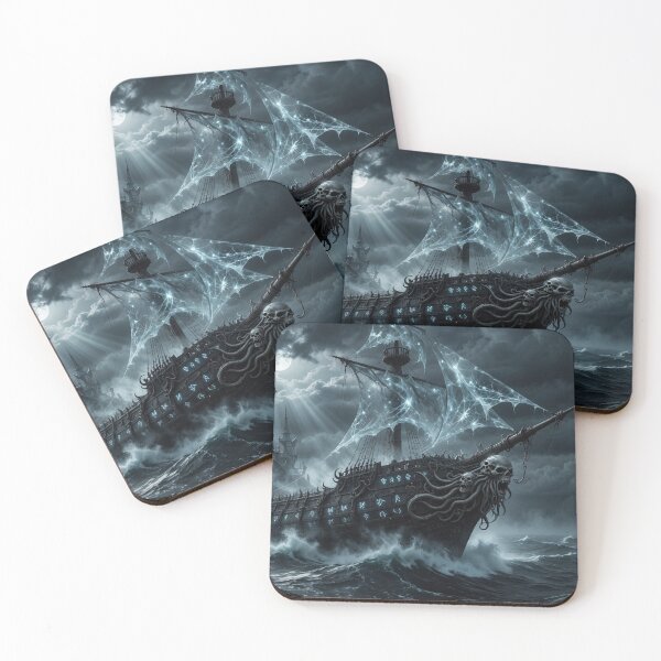 Item preview, Gothic Ghost Ship in Stormy Seas - Dark Fantasy Haunted Vessel Art designed and sold by Pioneer Spirit Market.