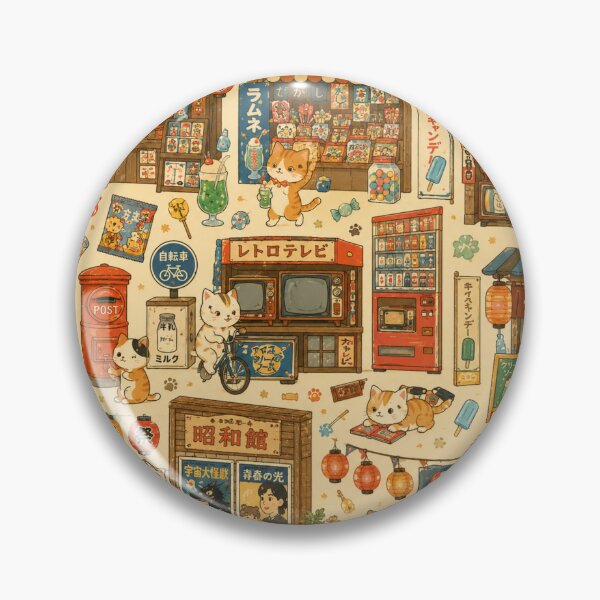 Item preview, Showa Retro Cat Shopping Street Seamless Pattern – Kawaii Japanese Design Paper & Wrapping Paper designed and sold by kawaii animal store (in Japan).