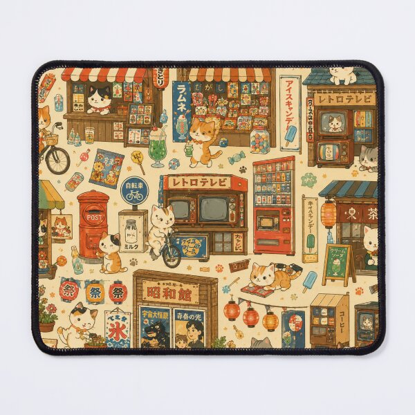 Item preview, Showa Retro Cat Shopping Street Seamless Pattern – Kawaii Japanese Design Paper & Wrapping Paper designed and sold by kawaii animal store (in Japan).