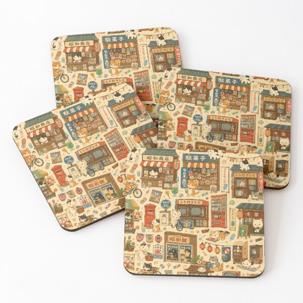 Item preview, Showa Retro Cat Shopping Street Seamless Pattern – Kawaii Japanese Design Paper & Wrapping Paper designed and sold by kawaii animal store (in Japan).