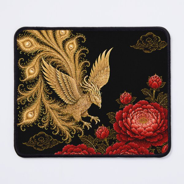 Item preview, Golden Phoenix and Crimson Roses | Korean Folk Art Inspired Wall Art designed and sold by K-Tradition.