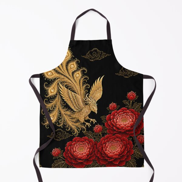 Item preview, Golden Phoenix and Crimson Roses | Korean Folk Art Inspired Wall Art designed and sold by K-Tradition.