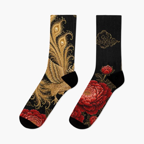 Item preview, Golden Phoenix and Crimson Roses | Korean Folk Art Inspired Wall Art designed and sold by K-Tradition.