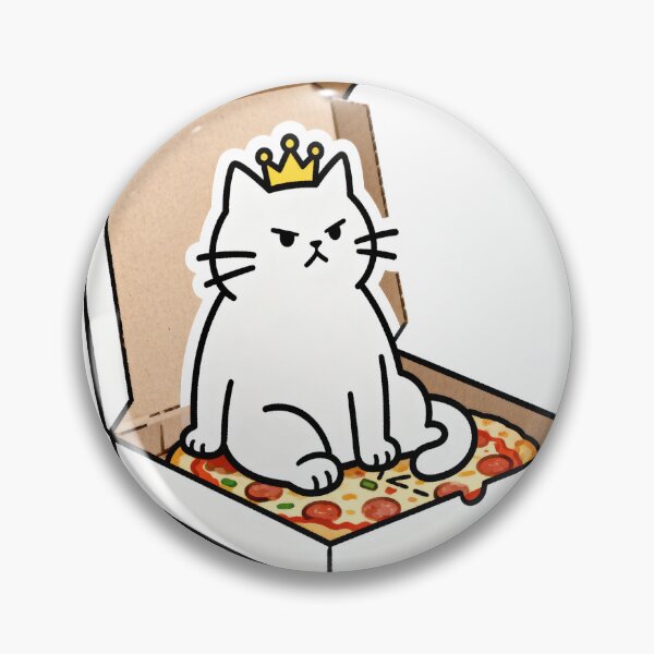 Item preview, White Cat King Sitting on Pizza in Open Box with Crown – Funny Food Art designed and sold by OksArtStudio.