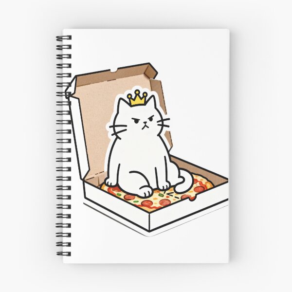 Item preview, White Cat King Sitting on Pizza in Open Box with Crown – Funny Food Art designed and sold by OksArtStudio.