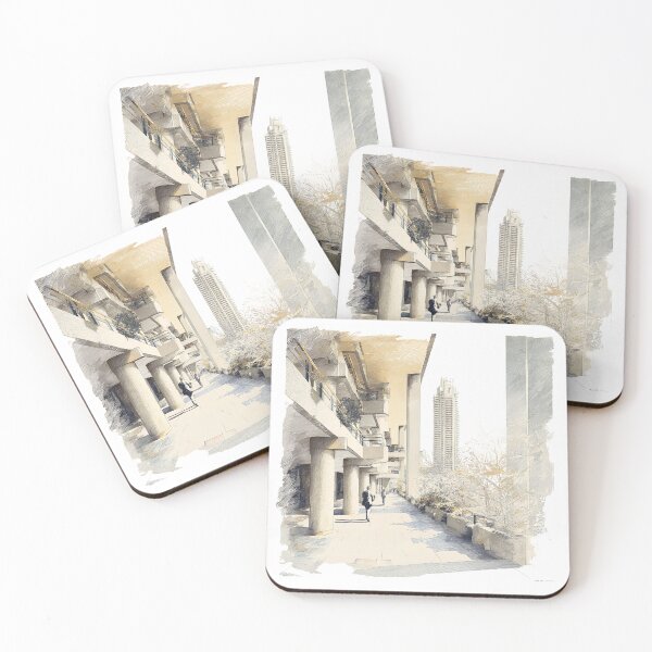 Item preview, Barbican Promenade, Late Afternoon — warm golden hour along the residential terrace walkway, a tall tower in the distance, figures in soft mid-ground designed and sold by Atelier Pivoine.