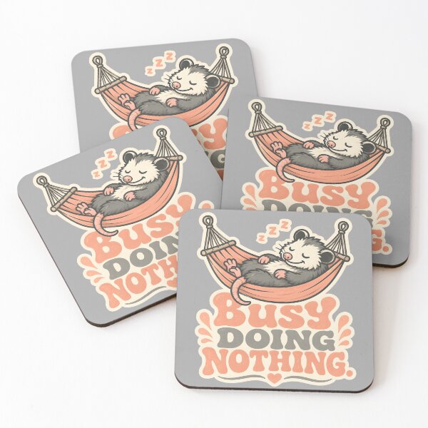 Item preview, Busy Doing Nothing Lazy Hammock Possum Retro 70s Humor Quote Sticker Design designed and sold by  MAD's Recreation Studio.