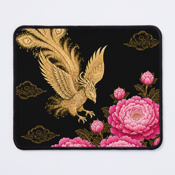 Item preview, Golden Phoenix and Pink Roses | Elegant Korean Folk Art Inspired Wall Art designed and sold by K-Tradition.