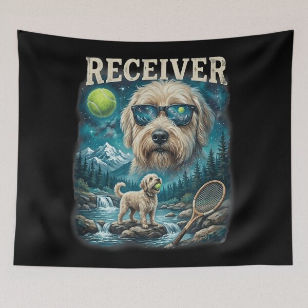 Item preview, Receiver Dog Wearing Sunglasses Cosmic Mountain Galaxy River Tennis Ball Art designed and sold by Capisedo.