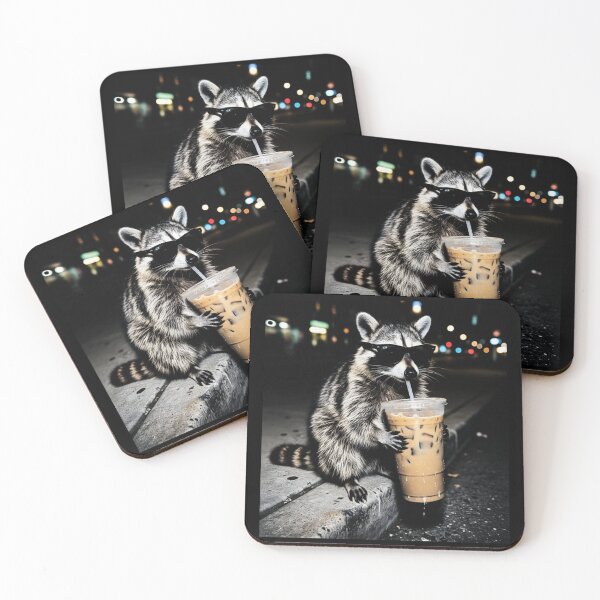 Item preview, Funny Raccoon Drinking Iced Coffee Office Meme designed and sold by PatelCarol.