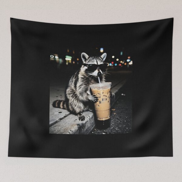 Item preview, Funny Raccoon Drinking Iced Coffee Office Meme designed and sold by PatelCarol.