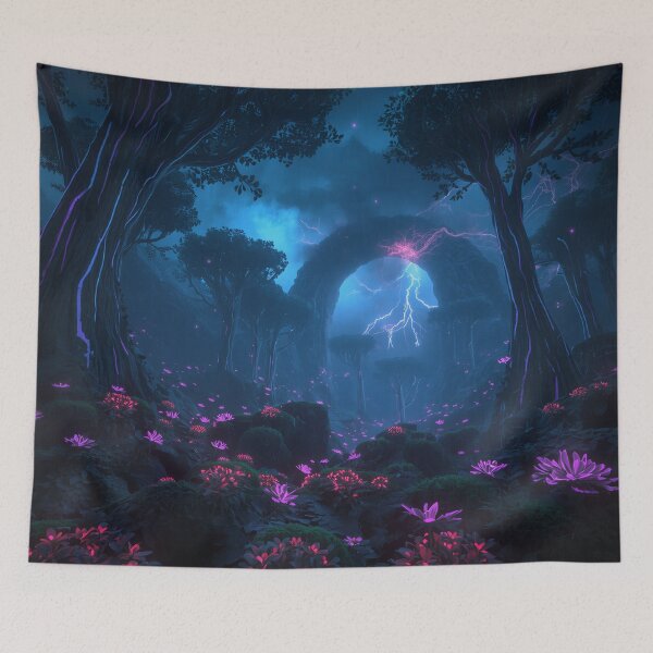 Item preview, Neon Thunder Canopy Alien Fantasy Forest Landscape designed and sold by Luminous Wilds.