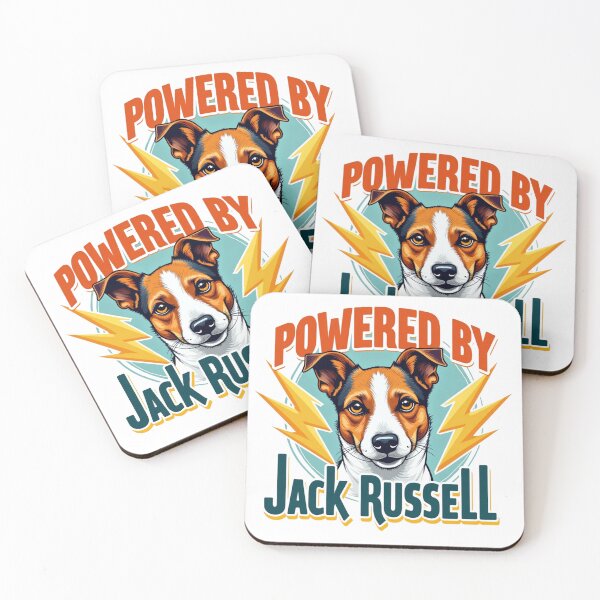 Item preview, Jack Russell Terrier with Powered By Jack Russell text and lightning bolts designed and sold by Prints by Mat.