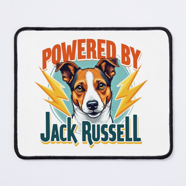 Item preview, Jack Russell Terrier with Powered By Jack Russell text and lightning bolts designed and sold by Prints by Mat.