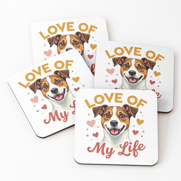 Item preview, Jack Russell Terrier with Love of My Life text and hearts designed and sold by Prints by Mat.