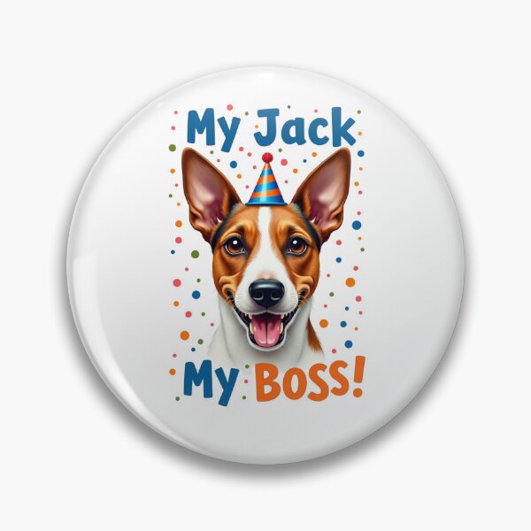 Item preview, Jack Russell Terrier in party hat with My Jack My Boss text designed and sold by Prints by Mat.