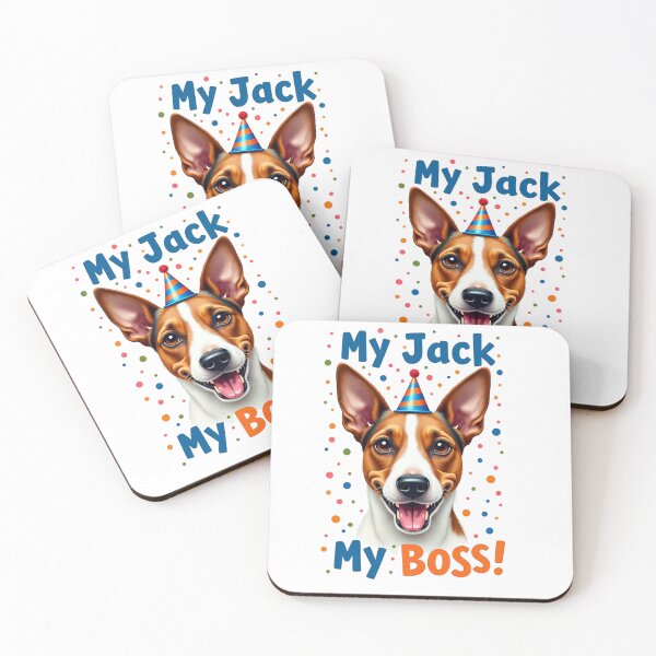 Item preview, Jack Russell Terrier in party hat with My Jack My Boss text designed and sold by Prints by Mat.