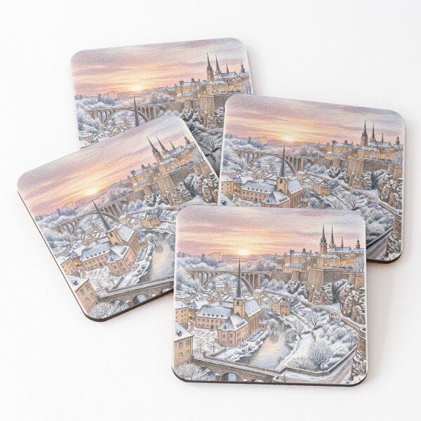Item preview, WINTER LANDSCAPE OF LUXEMBOURG SNOWY SUNSET TRADITIONAL ART EUROPEAN CITY designed and sold by Curiosiart.