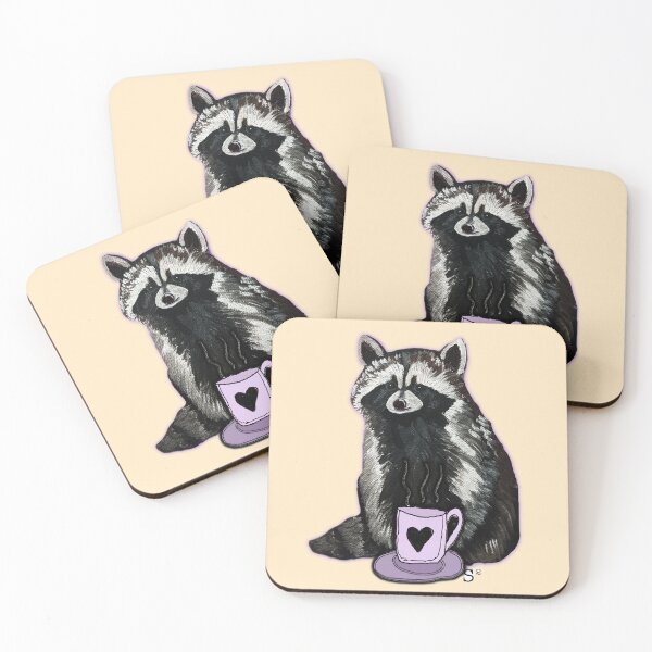 Item preview, Whimsical Raccoon with Coffee Cup Illustration designed and sold by ArtistsAtticWI.