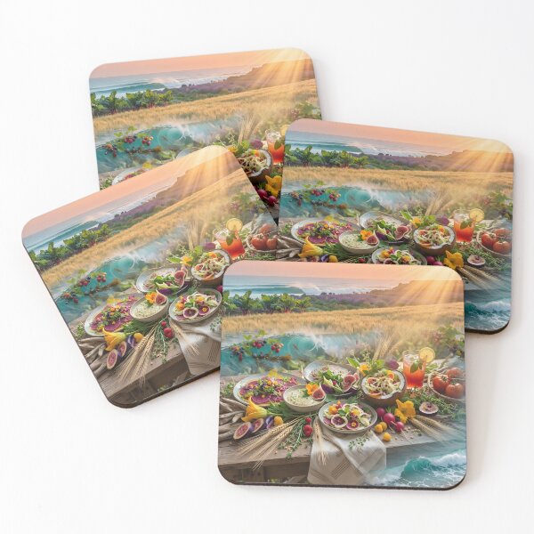 Item preview, World Sustainable Gastronomy Day — Farm Ocean Sunset Feast Table Art Print designed and sold by DreamyWallVibes.