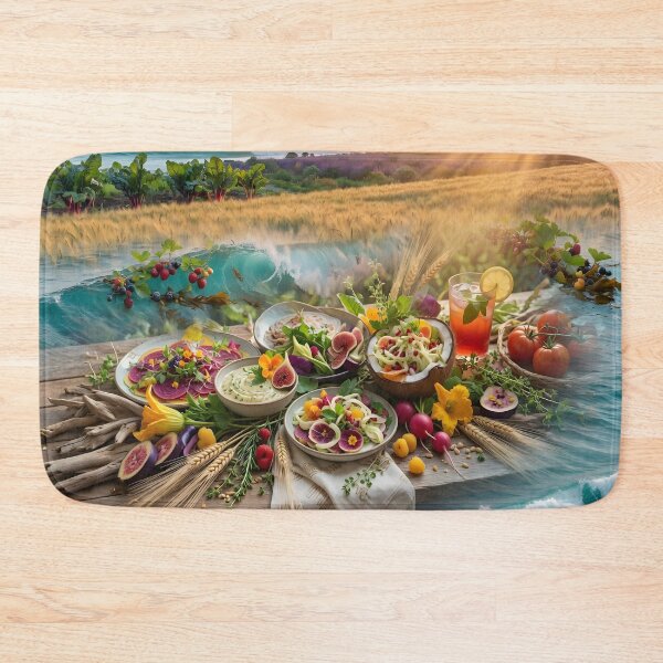 Item preview, World Sustainable Gastronomy Day — Farm Ocean Sunset Feast Table Art Print designed and sold by DreamyWallVibes.