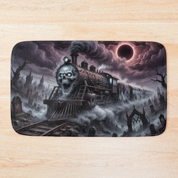 Item preview, Skull Ghost Train in Haunted Graveyard – Eclipse Blood Moon Horror Art designed and sold by Pioneer Spirit Market.