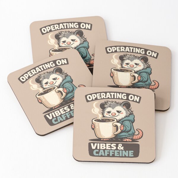 Item preview, Operating On Vibes And Caffeine Burnout Humor Possum Coffee Retro Quote Sticker Design designed and sold by  MAD's Recreation Studio.