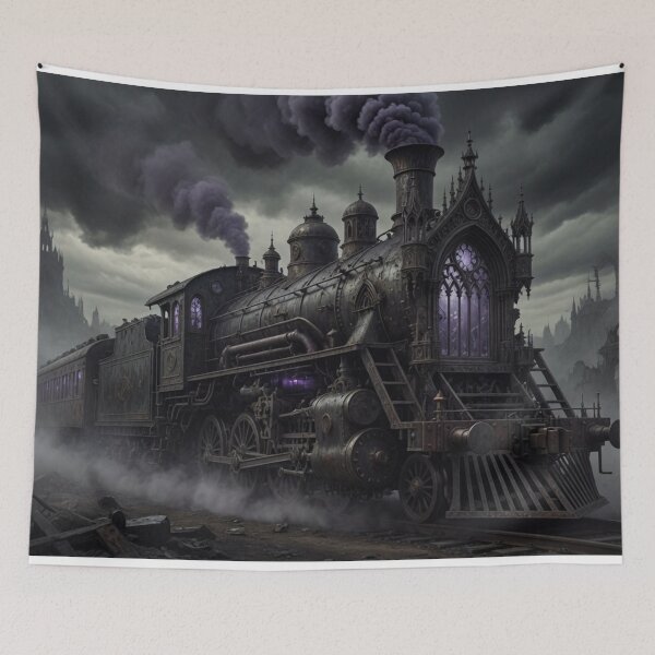 Item preview, Ornate Gothic Cathedral Ghost Train – Haunted Dark Fantasy Locomotive in Ruins designed and sold by Pioneer Spirit Market.