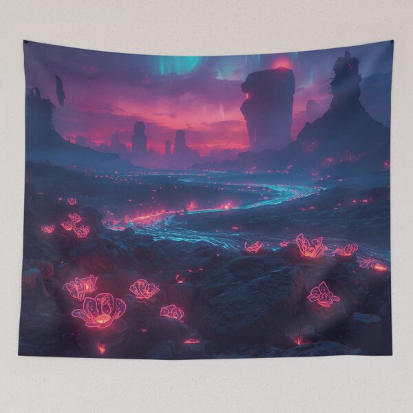 Item preview, Neon Lava Bloom Alien Volcanic Fantasy Landscape designed and sold by Luminous Wilds.