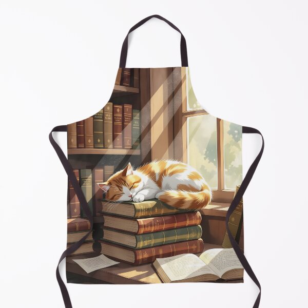 Item preview, Cat curled up asleep on a stack of antique books designed and sold by Ponted.